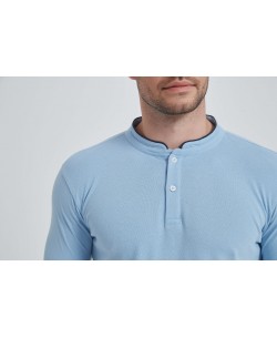 YE-8846-08 Mandarin collar polo in sky blue