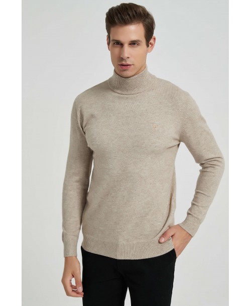 YE-6735-75 Beige jumper with funnel neck & logo 