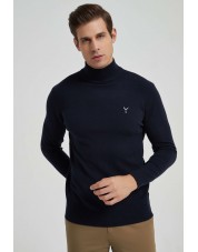 YE-6735-81 Navy blue jumper with funnel neck & logo 