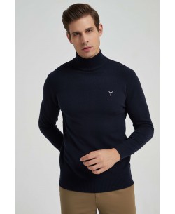 YE-6735-81 Navy blue jumper with funnel neck & logo 