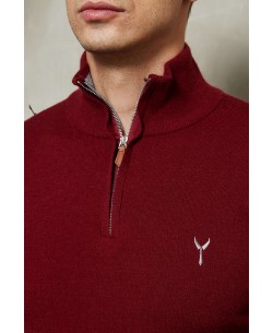 YE-6738-77 High zip neck burgundy jumper with logo