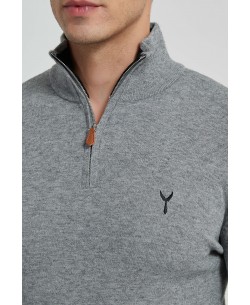 YE-6738-79 High zip neck grey jumper with logo