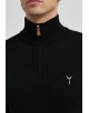 YE-6738-83 High zip neck black jumper with logo
