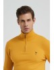 YE-6738-85 High zip neck mustard jumper with logo