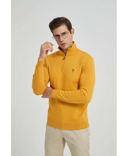 YE-6738-85 High zip neck mustard jumper with logo