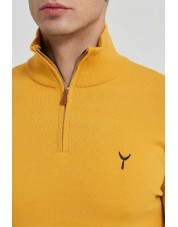 YE-6738-85 High zip neck mustard jumper with logo