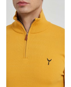 YE-6738-85 High zip neck mustard jumper with logo