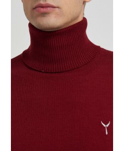 YE-6741-77 Pull col roulé bordeaux avec logo