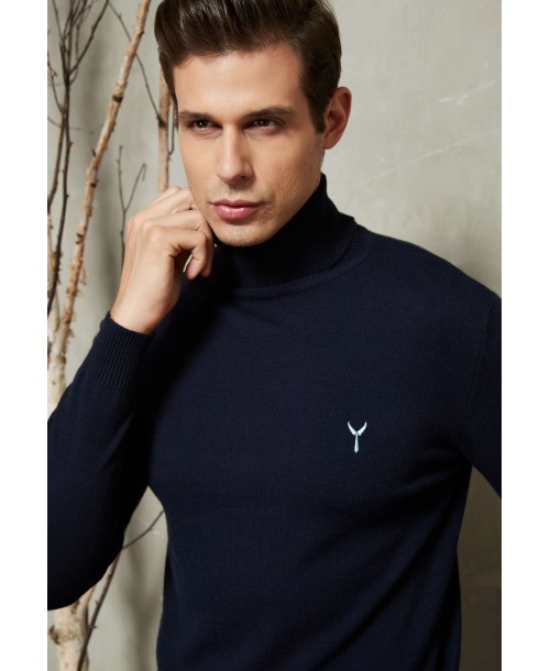 YE-6741-81 Navy blue turtle neck jumpers with logo