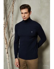 YE-6741-81 Navy blue turtle neck jumpers with logo