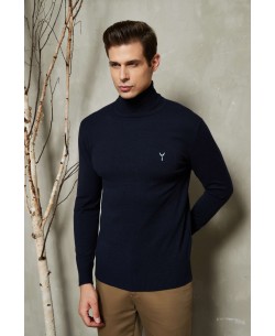 YE-6741-81 Navy blue turtle neck jumpers with logo