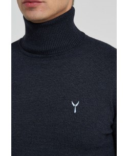 YE-6741-82 Navy blue vintage turtle neck jumpers with logo