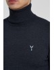 YE-6741-82 Navy blue vintage turtle neck jumpers with logo