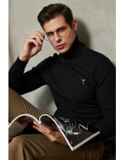 YE-6741-84 Black vintage turtle neck jumpers with logo