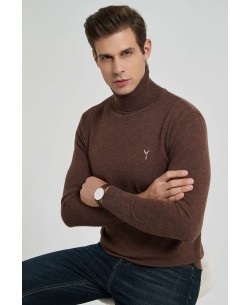 YE-6741-87 Coffee turtle neck jumpers with logo