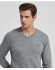 YE-6745-79 V-neck grey jumper with logo