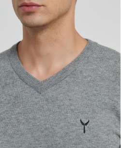 YE-6745-79 V-neck grey jumper with logo