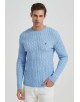 YE-6851-76 Cable knit crew neck jumper with logo in sky blue