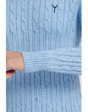 YE-6851-76 Cable knit crew neck jumper with logo in sky blue