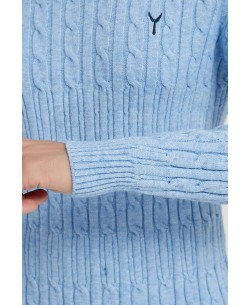 YE-6851-76 Cable knit crew neck jumper with logo in sky blue