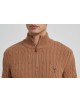 YE-6852-78 Cable knit high zip neck camel jumper with logo
