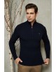 YE-6852-81 Cable knit high zip neck navy blue jumper with logo