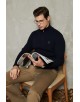 YE-6852-81 Cable knit high zip neck navy blue jumper with logo