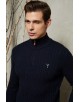 YE-6852-81 Cable knit high zip neck navy blue jumper with logo