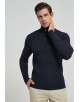 YE-6852-82 Cable knit high zip neck navu blue jumper with logo