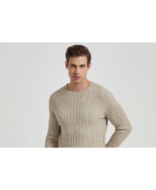 YE-6851-75 Cable knit crew neck jumper with logo in beige