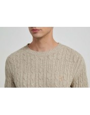 YE-6851-75 Cable knit crew neck jumper with logo in beige