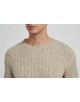 YE-6851-75 Cable knit crew neck jumper with logo in beige