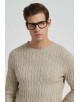 YE-6851-75 Cable knit crew neck jumper with logo in beige