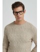 YE-6851-75 Cable knit crew neck jumper with logo in beige