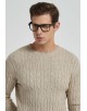 YE-6851-75 Cable knit crew neck jumper with logo in beige