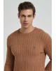 YE-6851-78 Cable knit crew neck jumper with logo in camel