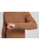 YE-6851-78 Cable knit crew neck jumper with logo in camel