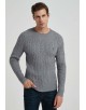 YE-6851-79 Cable knit crew neck jumper with logo in grey