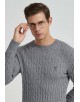 YE-6851-79 Cable knit crew neck jumper with logo in grey