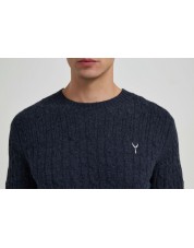 YE-6851-82 Cable knit crew neck jumper with logo in navy blue vintage