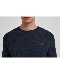 YE-6851-82 Cable knit crew neck jumper with logo in navy blue vintage