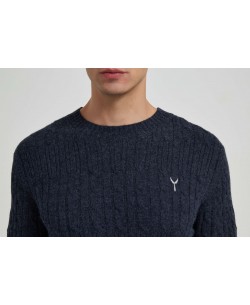 6851-82 Cable knit crew neck jumper with logo in navy blue vintage
