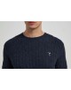 YE-6851-82 Cable knit crew neck jumper with logo in navy blue vintage