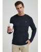 YE-6851-82 Cable knit crew neck jumper with logo in navy blue vintage
