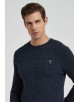 YE-6851-82 Cable knit crew neck jumper with logo in navy blue vintage