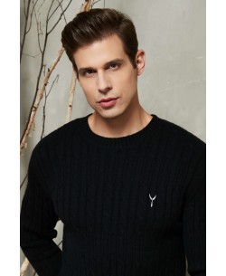 YE-6851-83 Cable knit crew neck jumper with logo in black