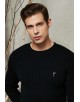 YE-6851-83 Cable knit crew neck jumper with logo in black