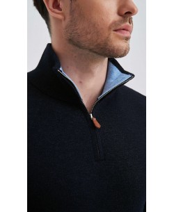 YE-6738-128 High zip neck navy blue vintage jumper