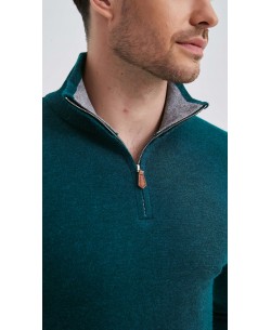 YE-6738-129 High zip neck green jumper