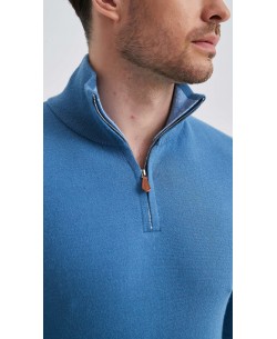 YE-6738-132 High zip neck jeans blue jumper